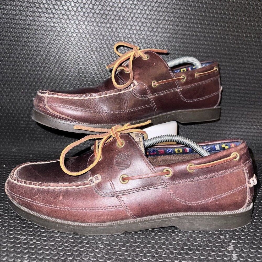 Timberland Classic 2 Eye Brown Leather Comfy Boat Shoes Loafers Mens Size 11.5M